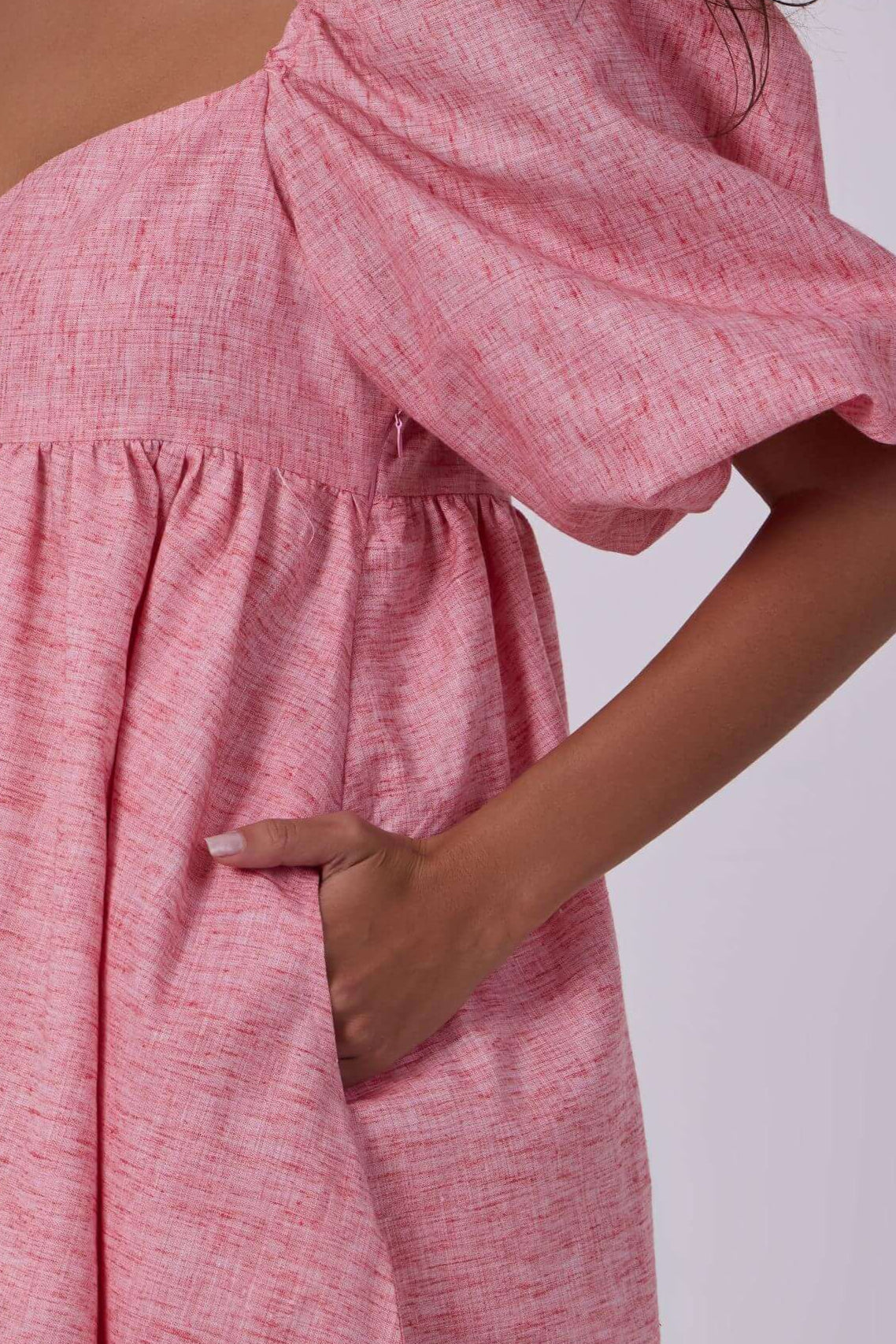 Layla Pink Linen Puff Dress