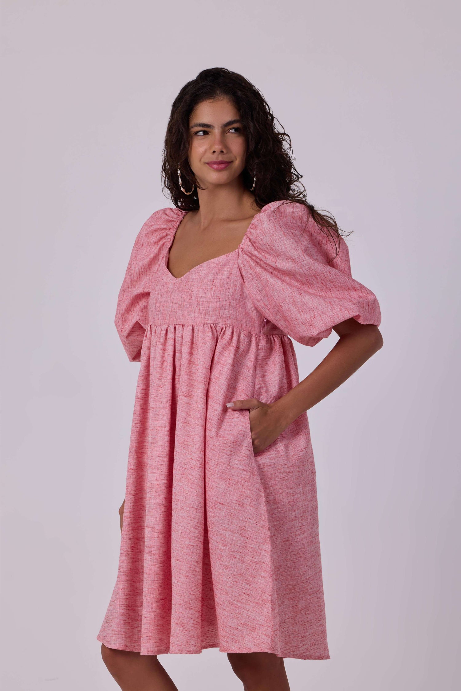Layla Pink Linen Puff Dress
