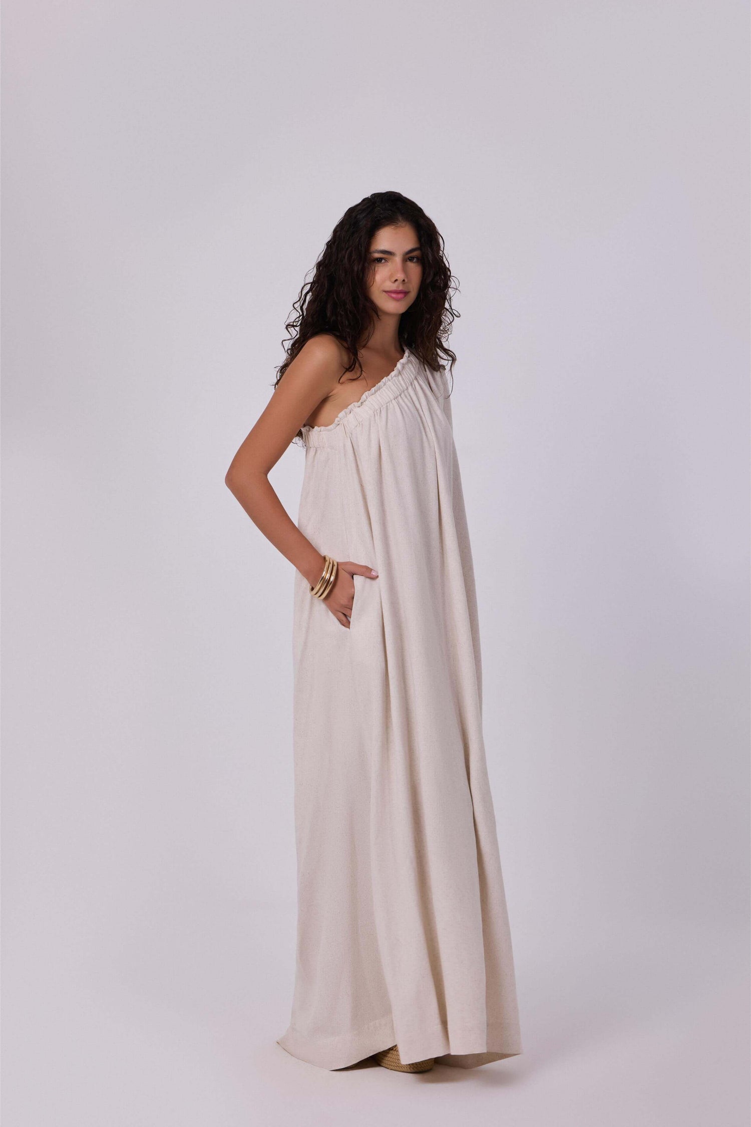 Dijah Linen Beige Maxi Dress