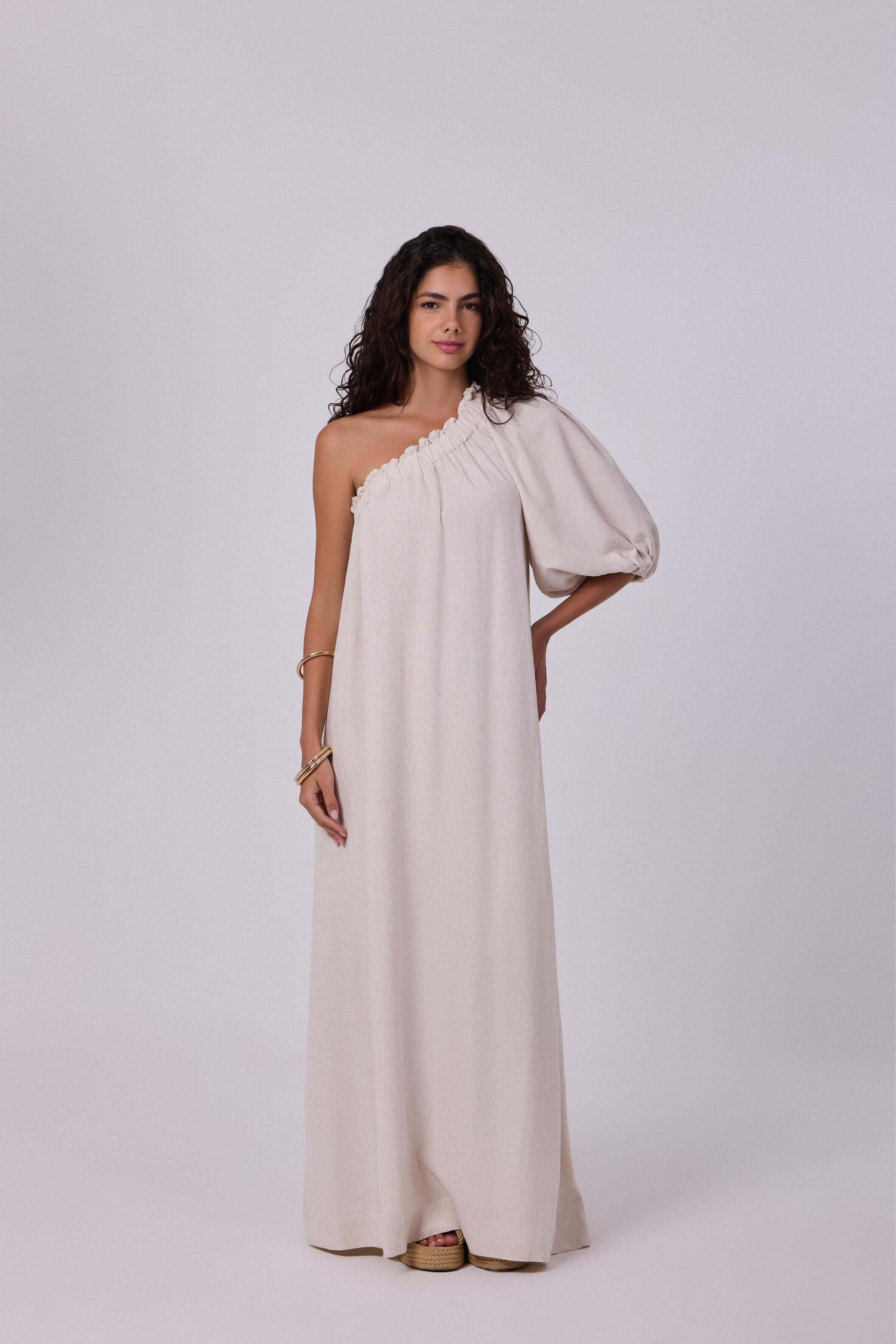 Dijah Linen Beige Maxi Dress