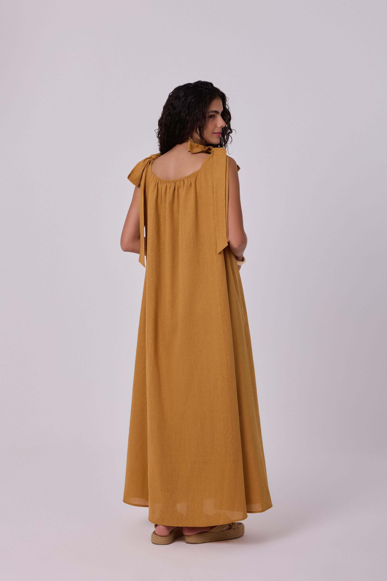 Nadia Mustard Linen Maxi Dress