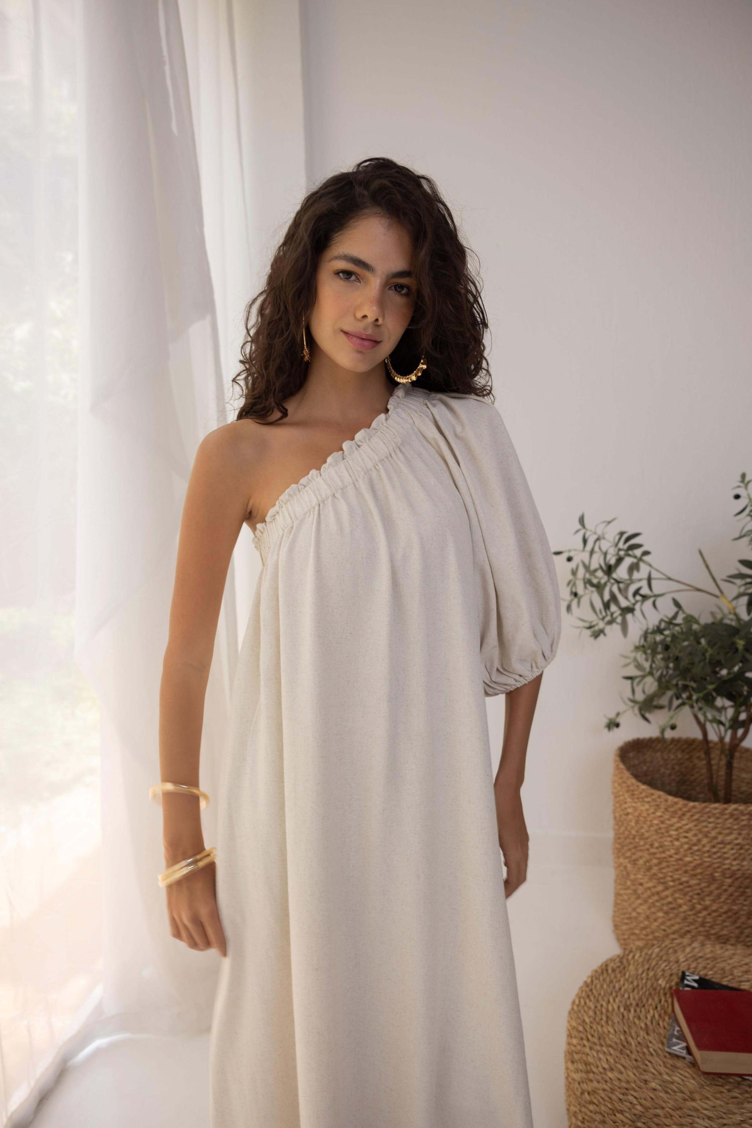 Dijah Linen Beige Maxi Dress