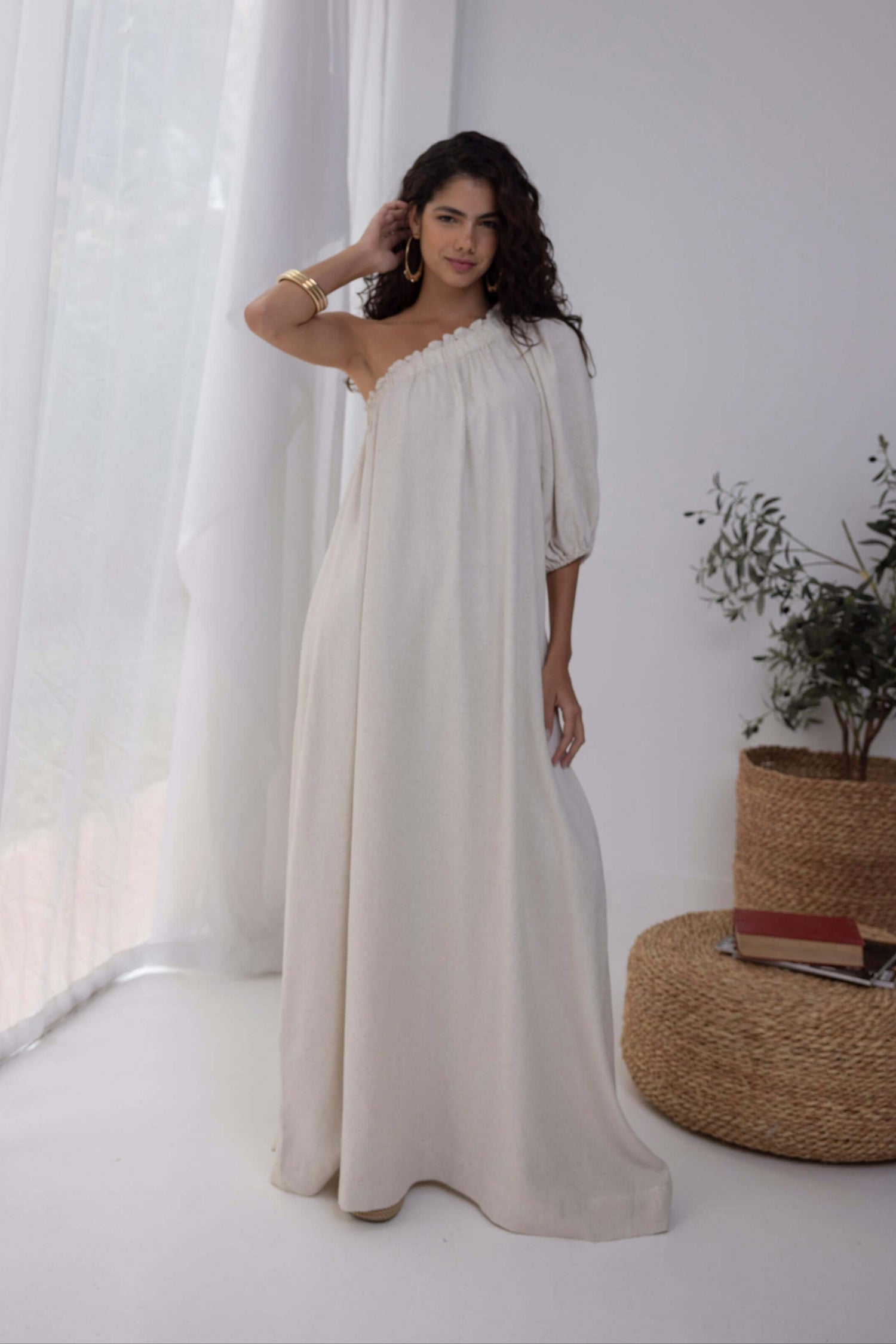Dijah Linen Beige Maxi Dress