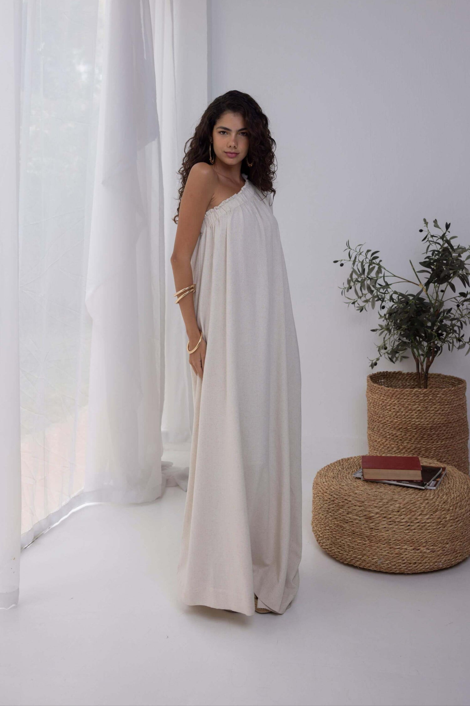 Dijah Linen Beige Maxi Dress