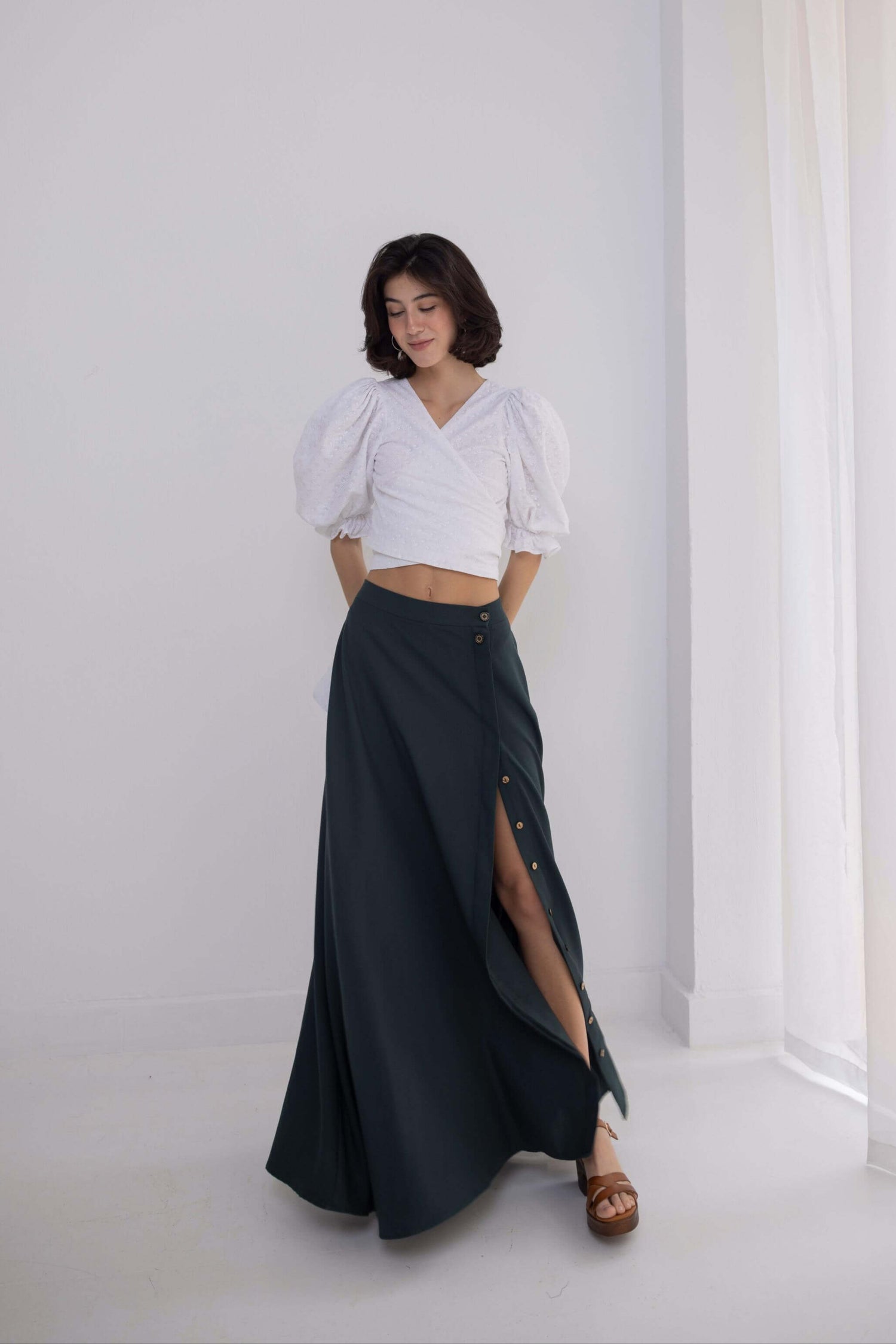 Nora Maxi Linen Dark Green Skirt