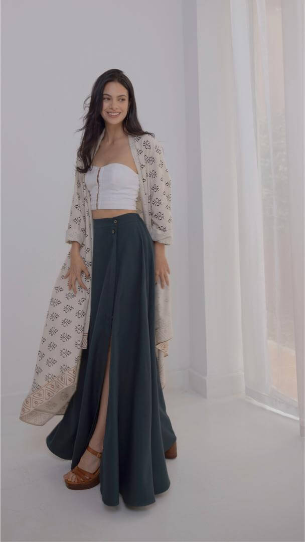 Nora Maxi Linen Dark Green Skirt