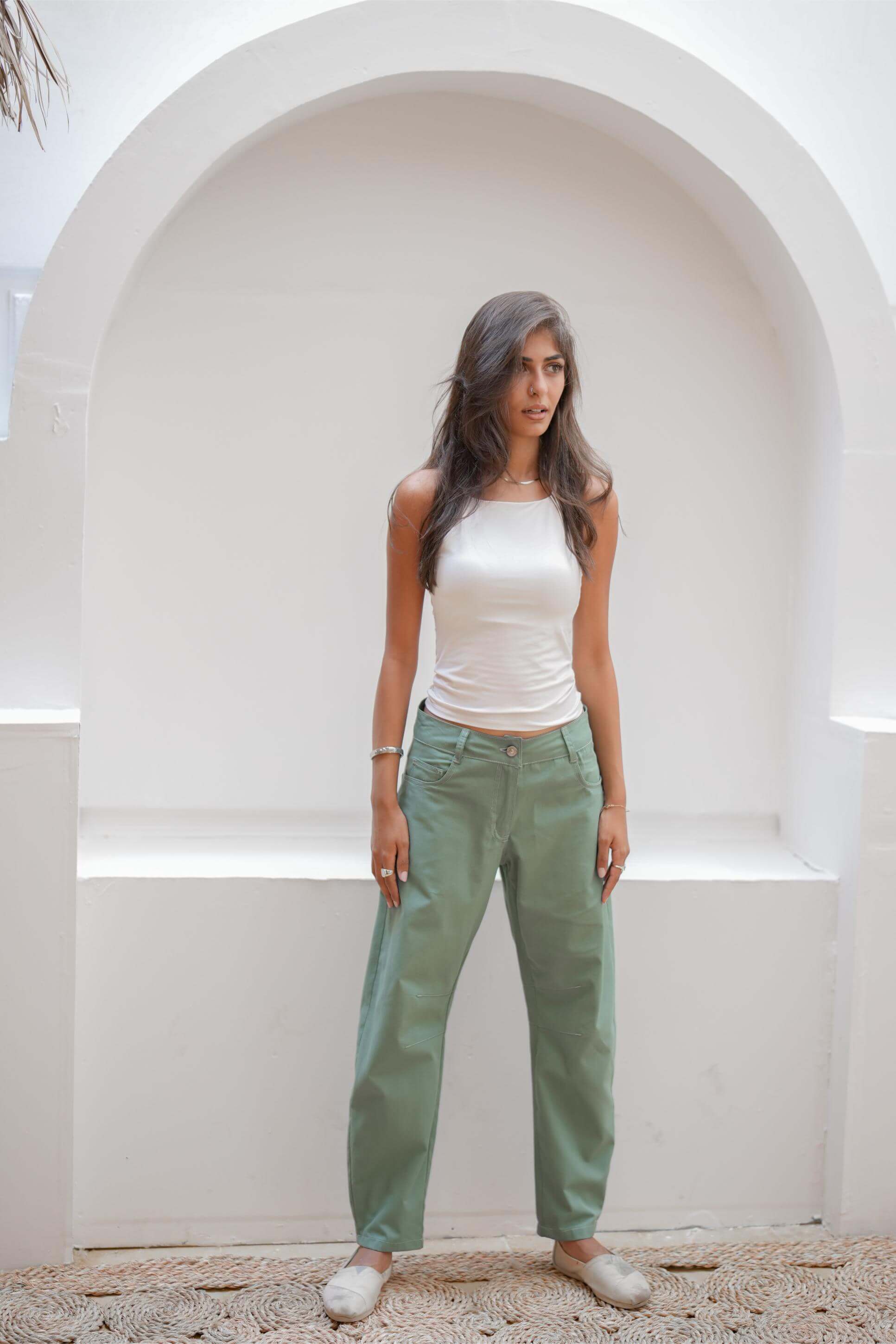 Airy Mid-Rise Barrel Jeans Sage