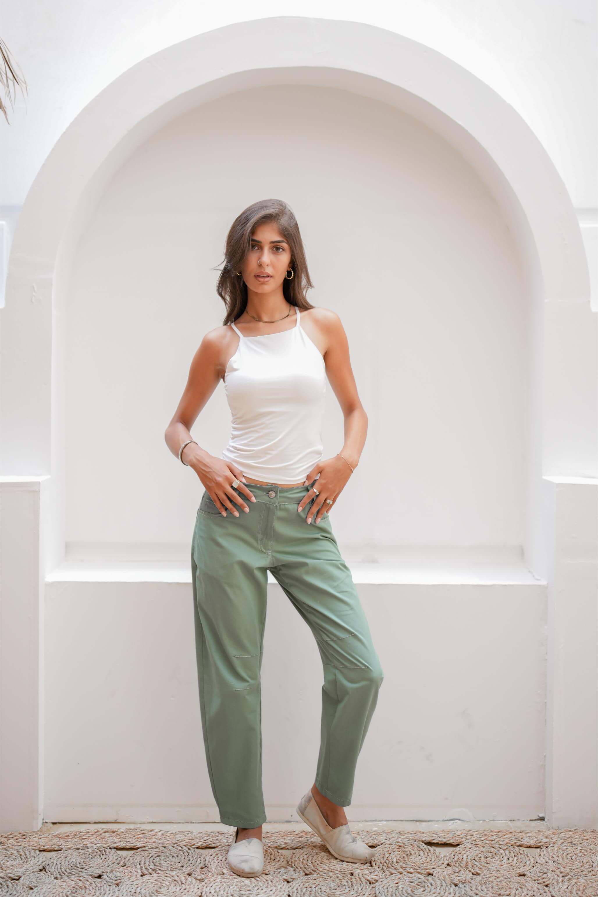 Airy Mid-Rise Barrel Jeans Sage