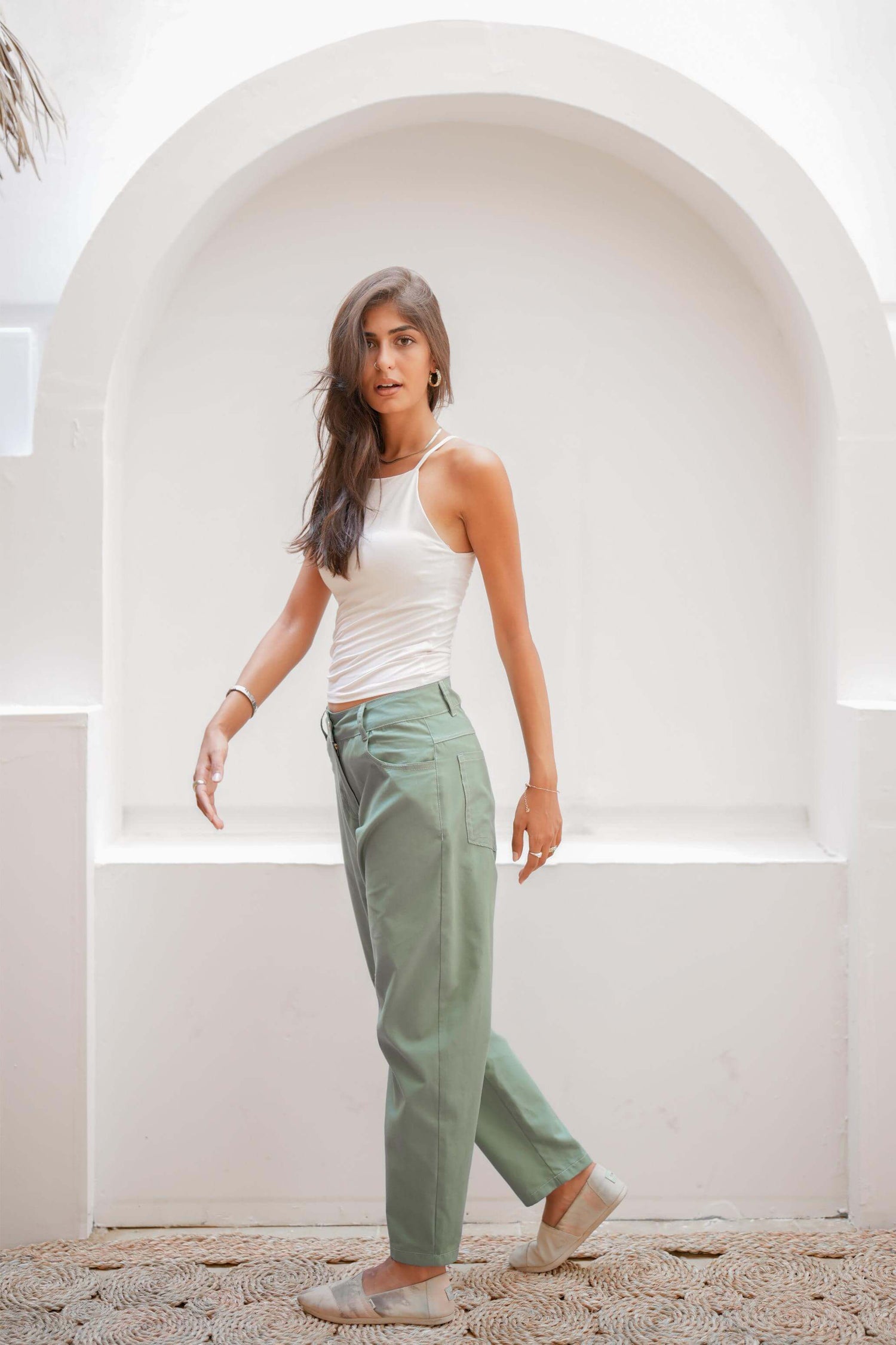 Airy Mid-Rise Barrel Jeans Sage