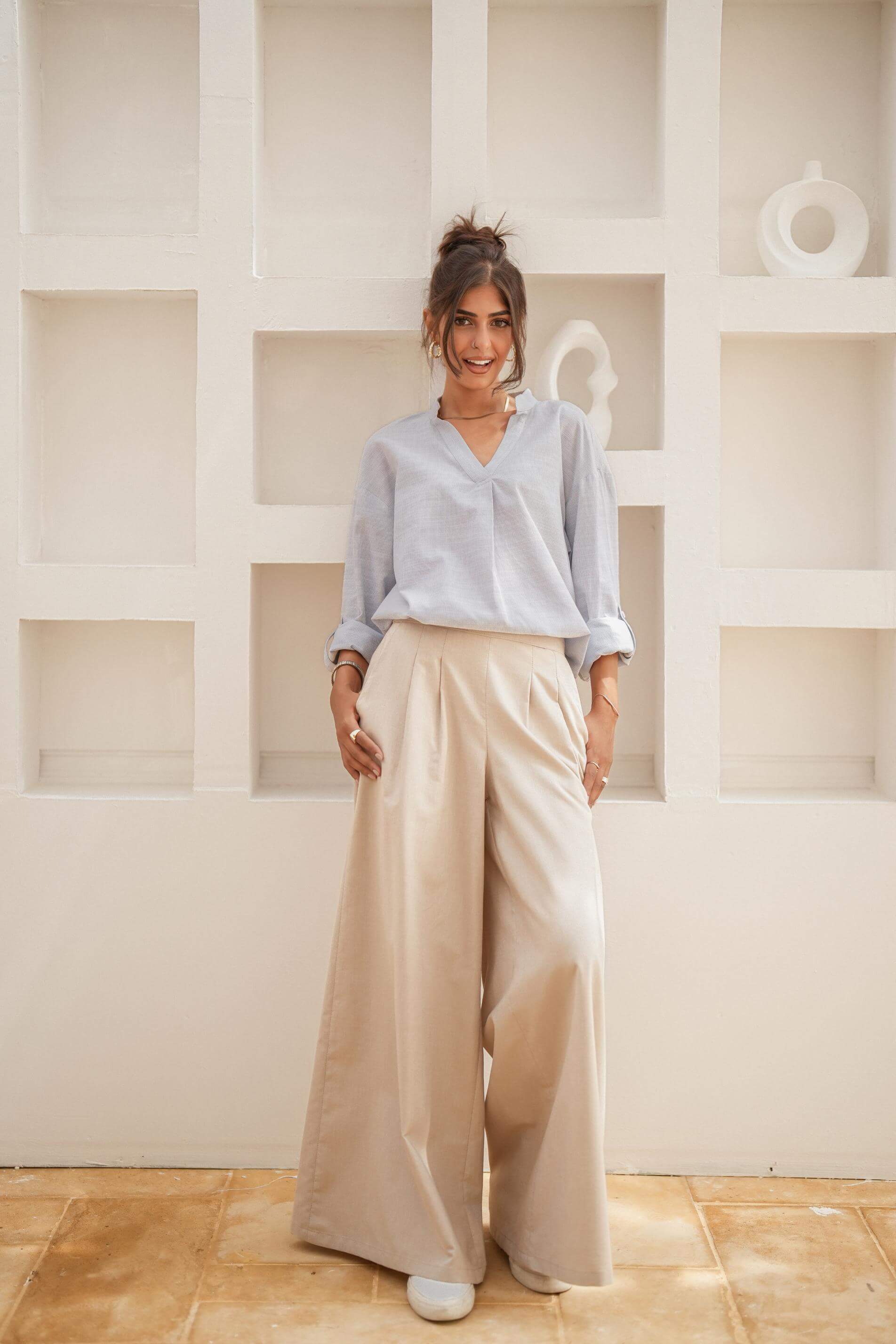 City Flow Wide Leg Pants Beige