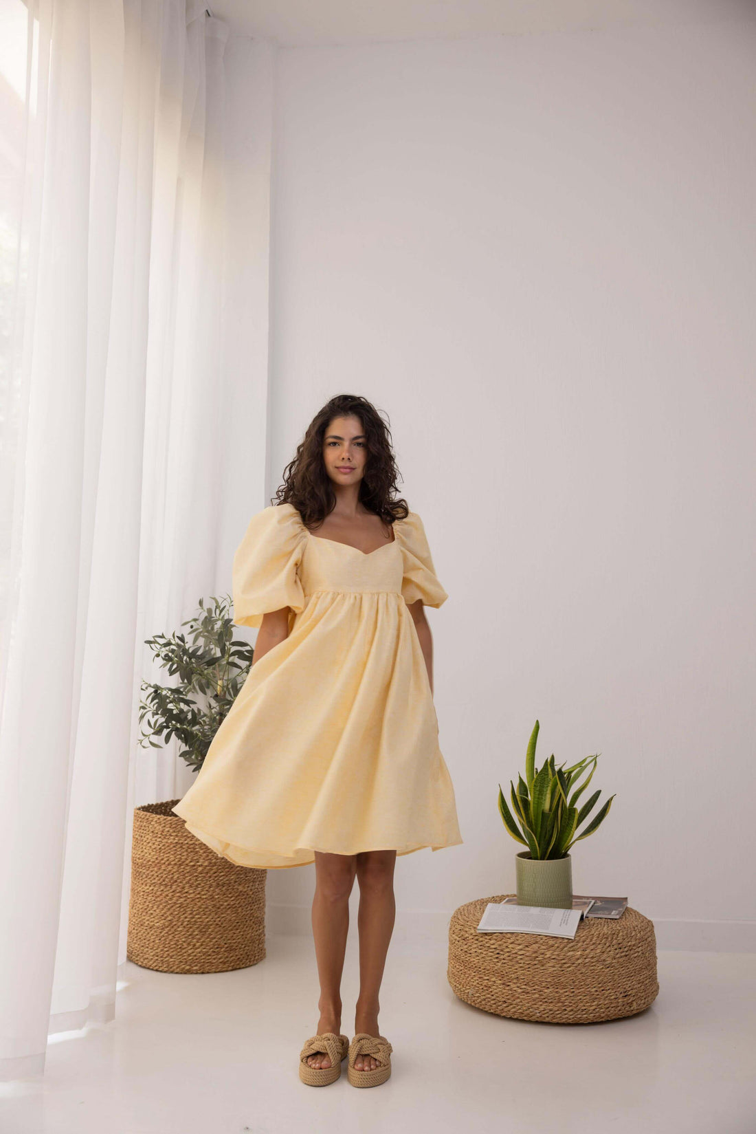 Layla Yellow Puff Dress