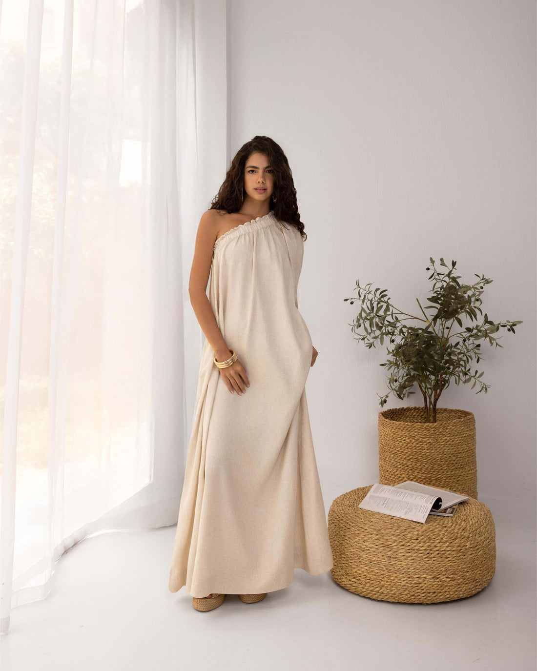 Dijah Linen Beige Maxi Dress