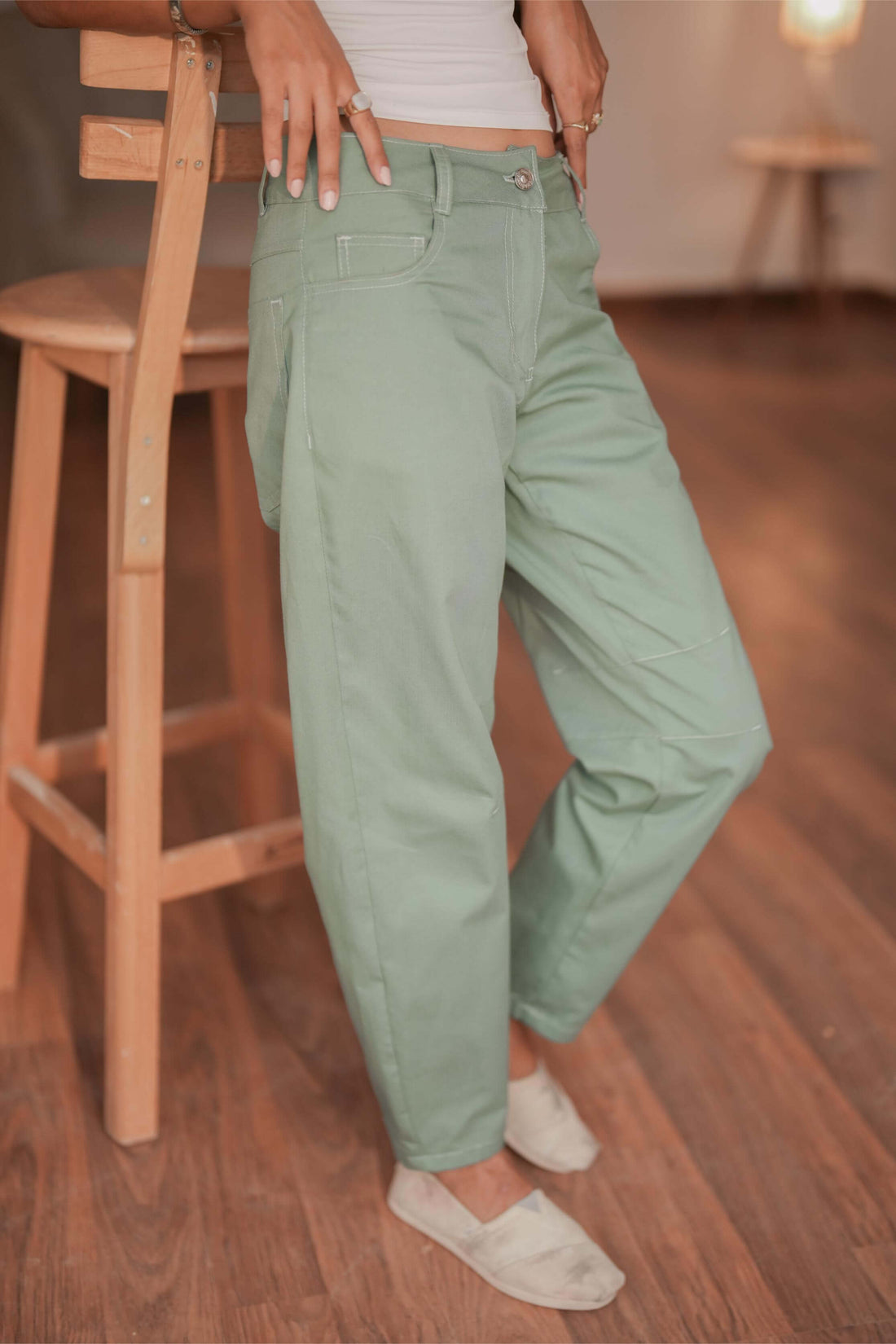 Airy Mid-Rise Barrel Jeans Sage