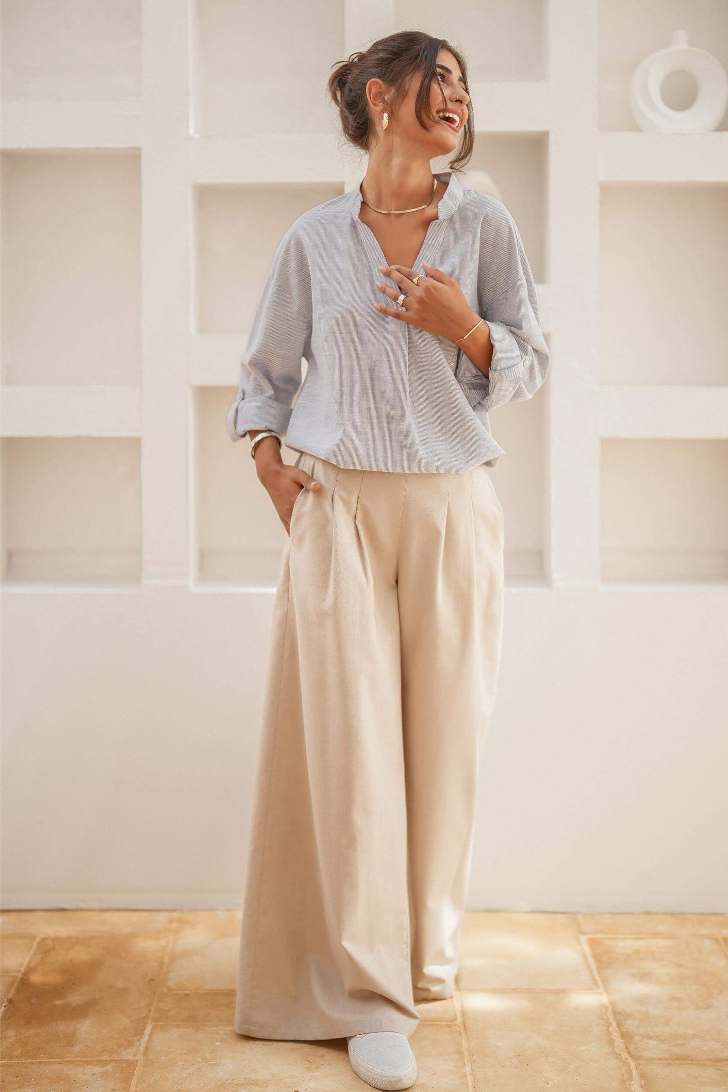 City Flow Wide Leg Pants Beige
