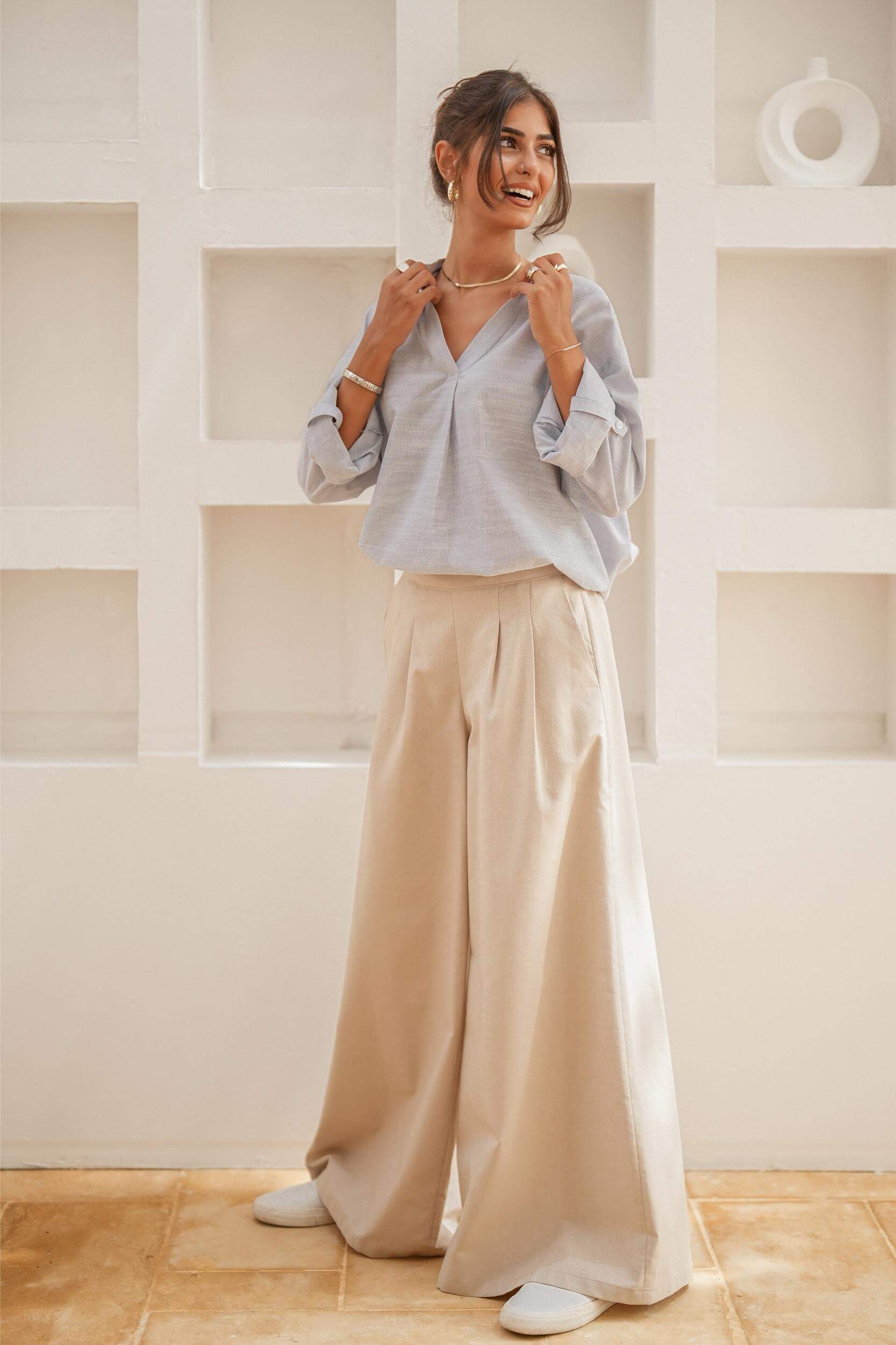 City Flow Wide Leg Pants Beige