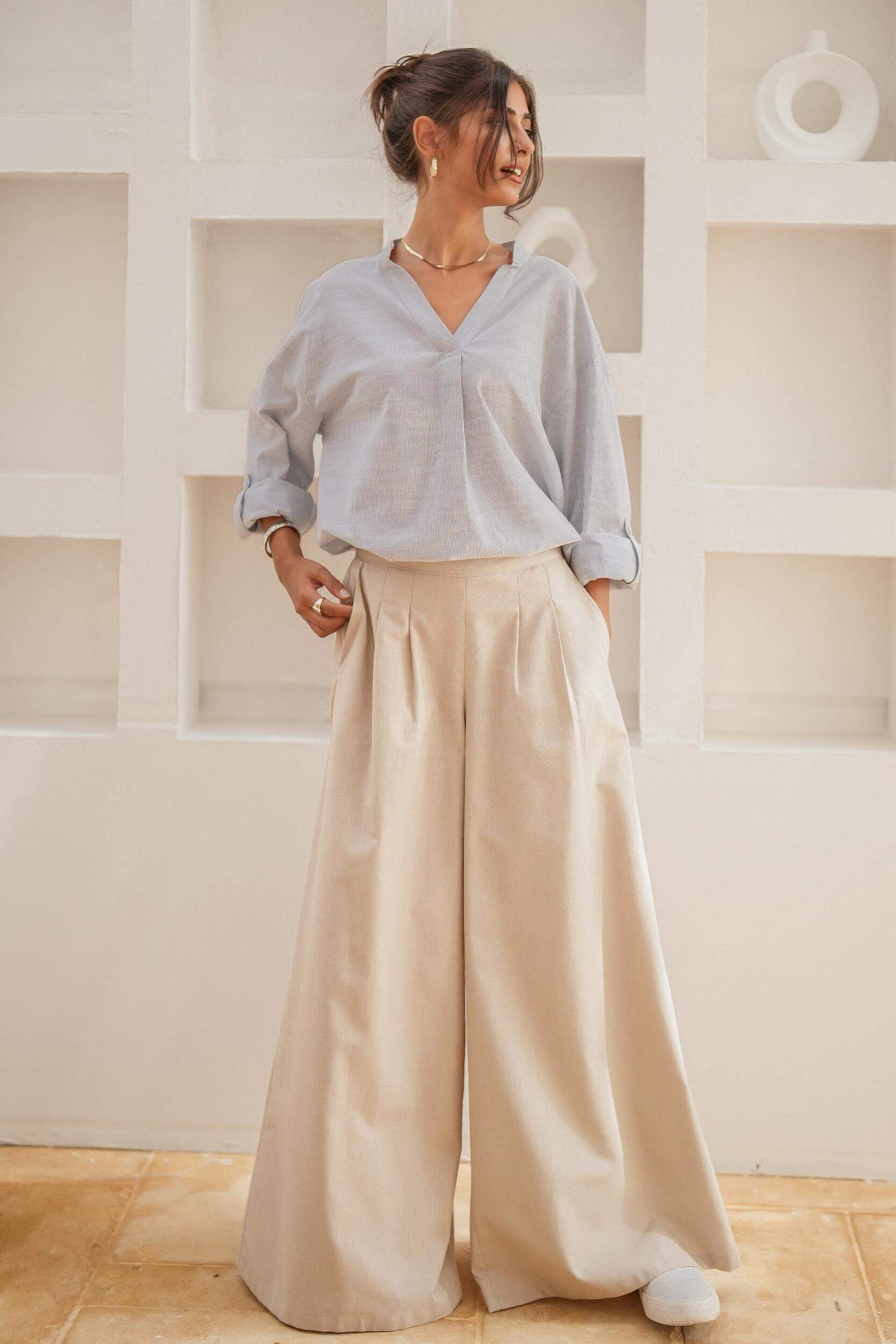 City Flow Wide Leg Pants Beige