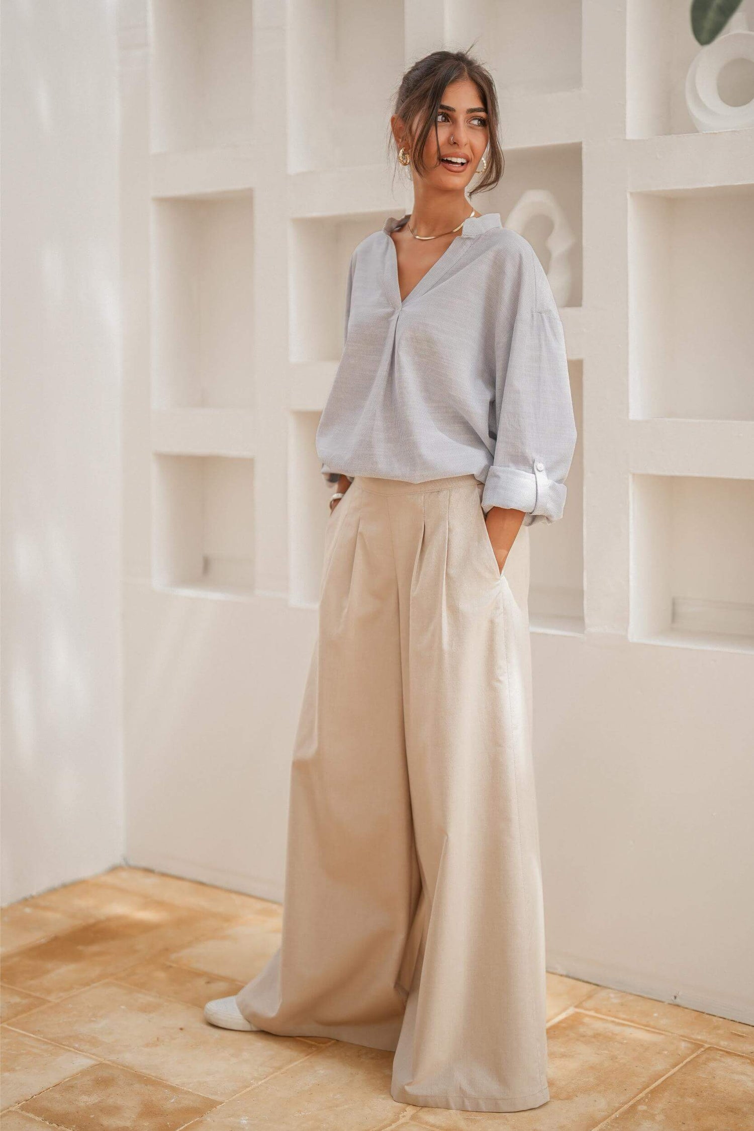 City Flow Wide Leg Pants Beige