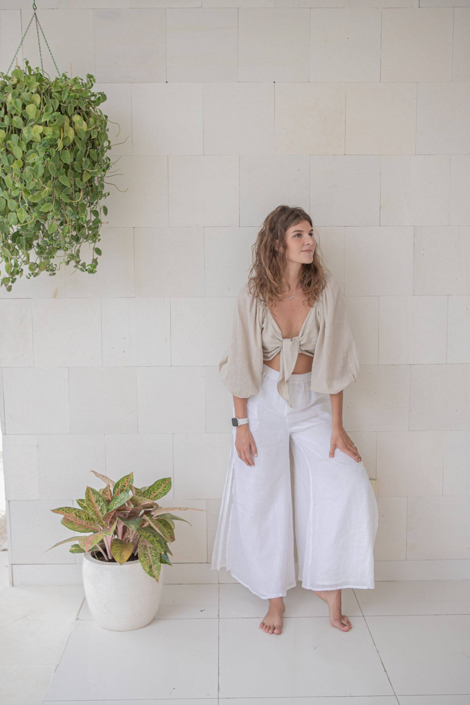 Bow Top Undyed Cotton Linnen Blend