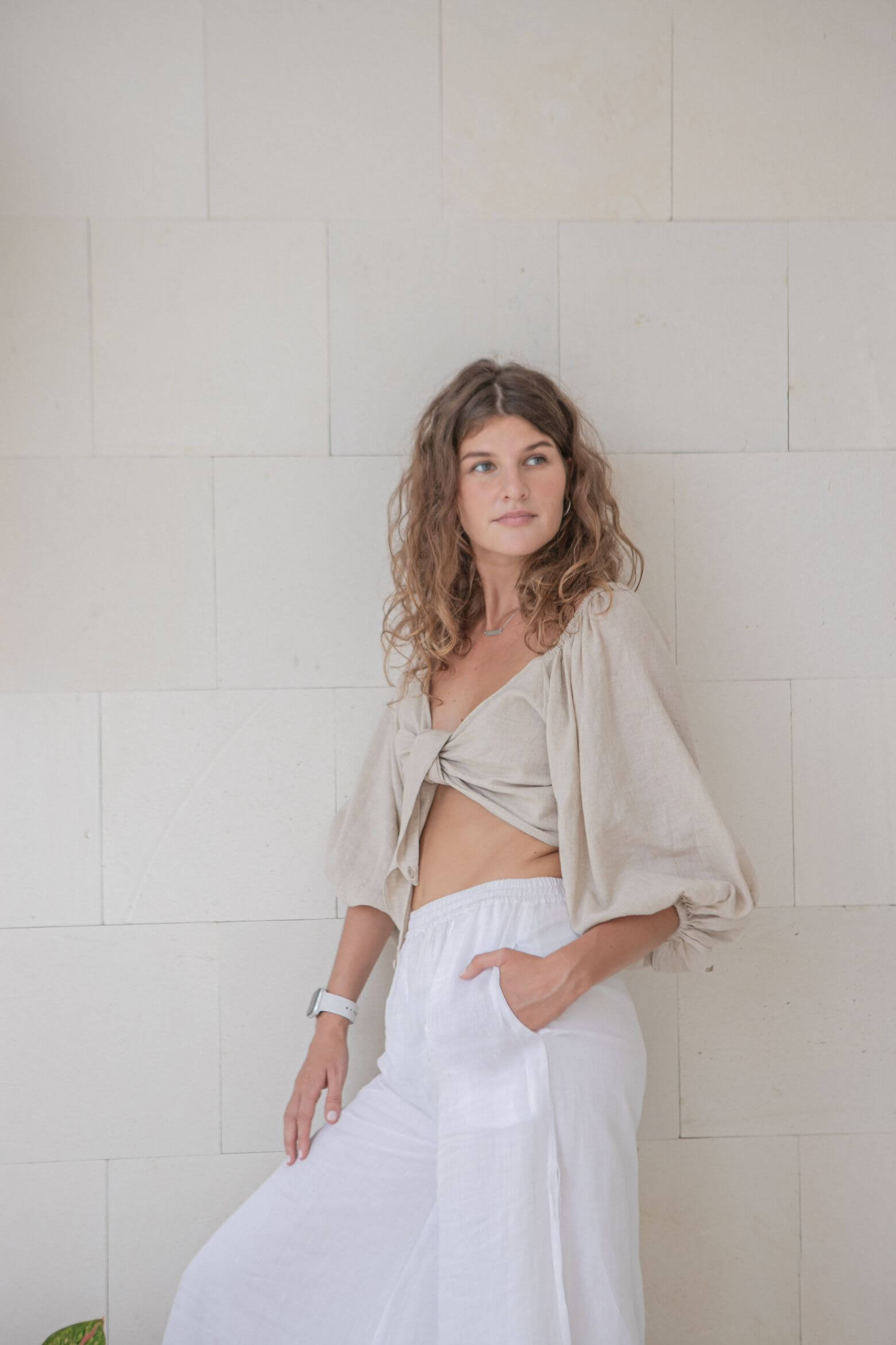 Bow Top Undyed Cotton Linnen Blend
