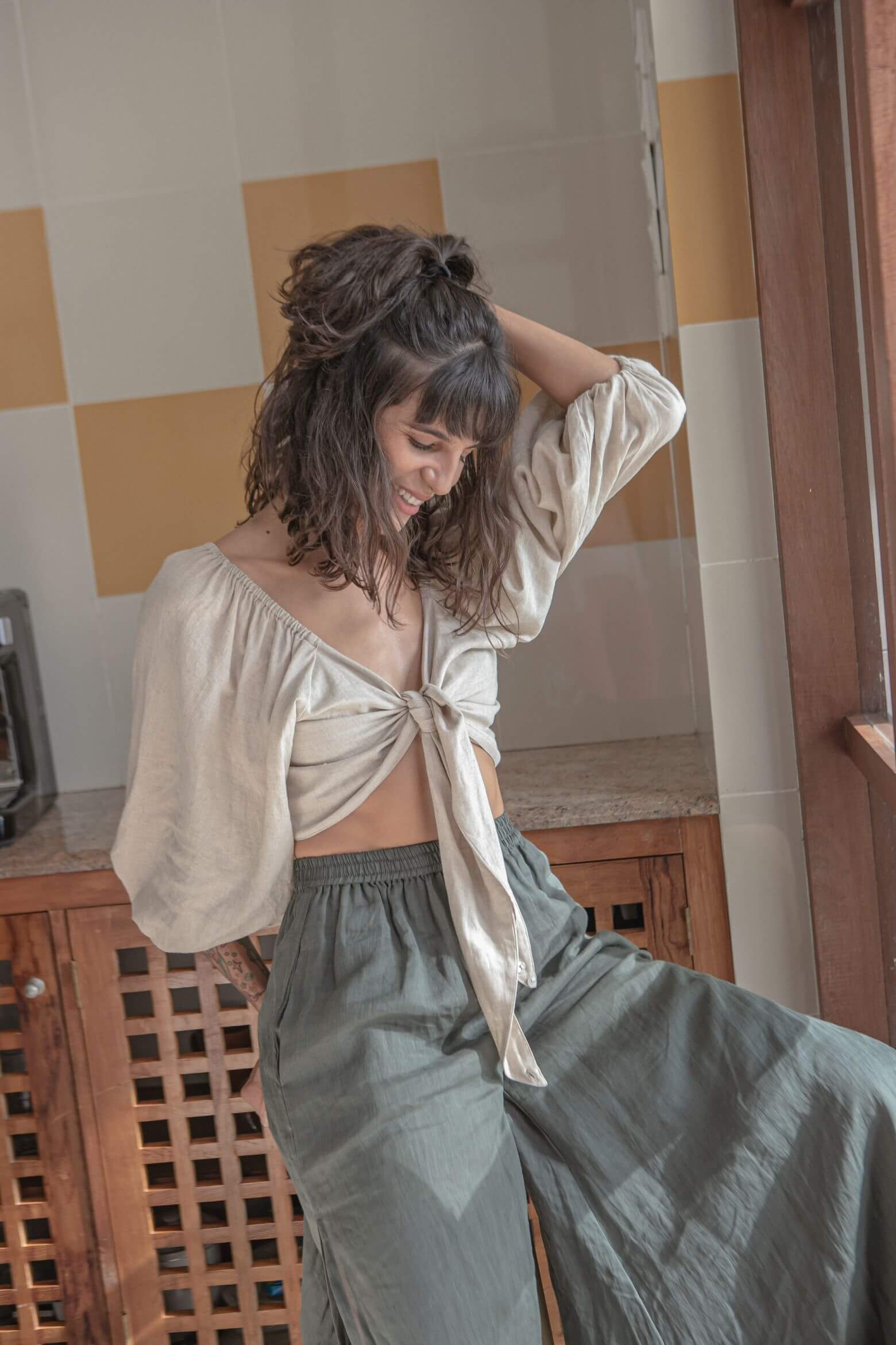 Bow Top Undyed Cotton Linnen Blend